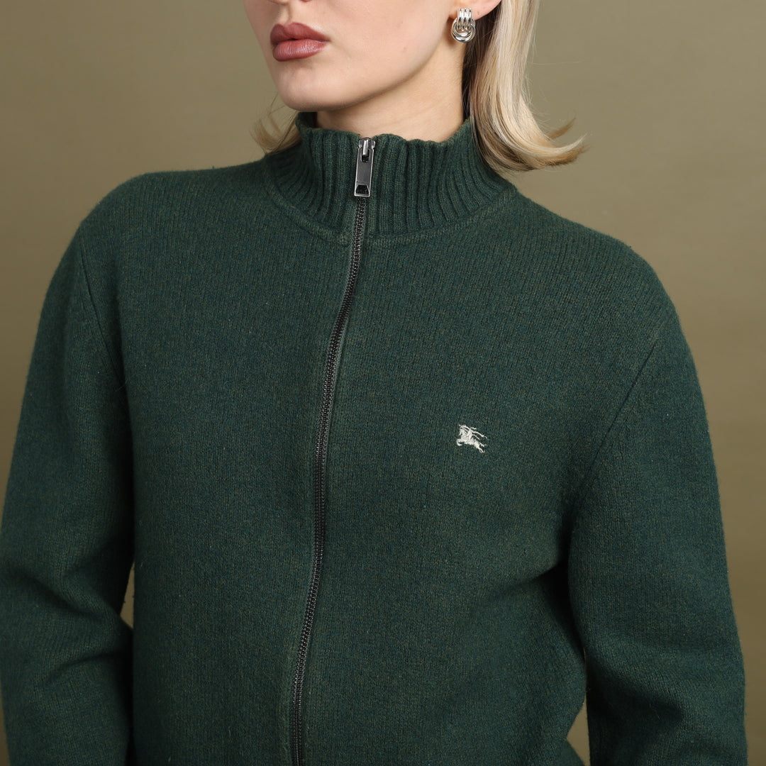 Burberry Full Zip Jumper Forest Green Women's UK 10