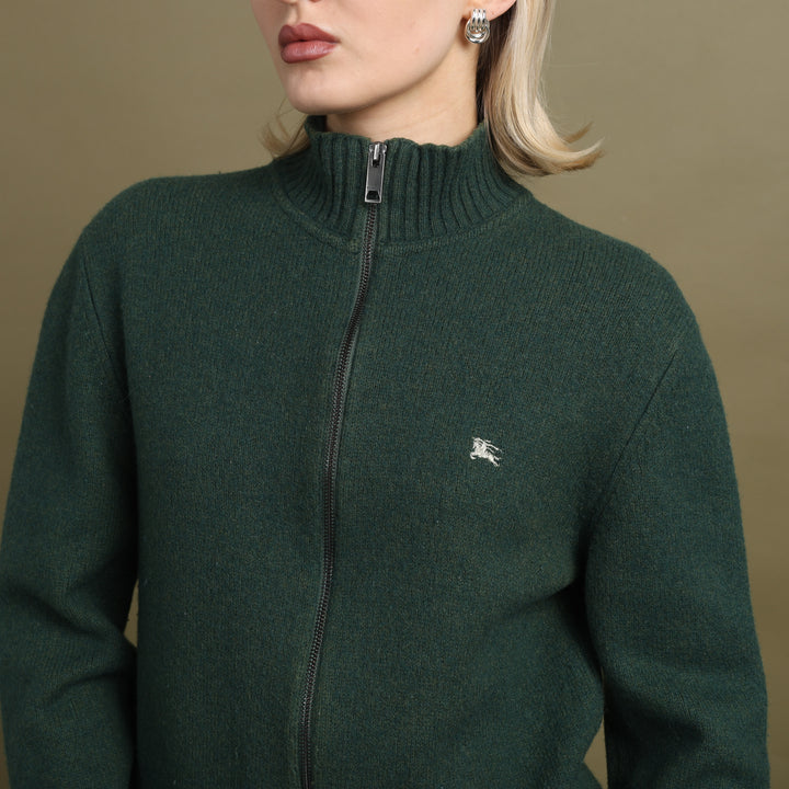 Burberry Full Zip Jumper Forest Green Women's UK 10