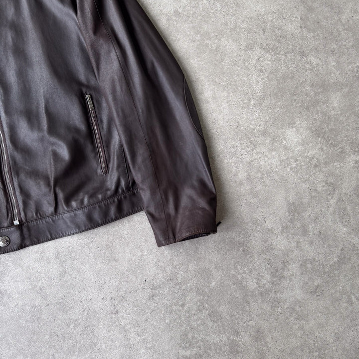 Armani Collezioni Leather Biker Jacket Dark Brown Men's L/XL