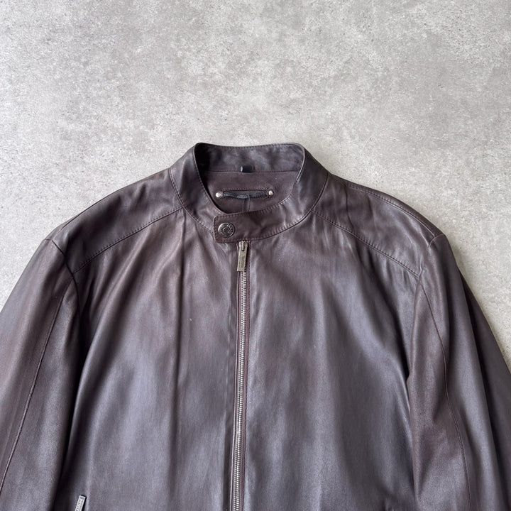 Armani Collezioni Leather Biker Jacket Dark Brown Men's L/XL