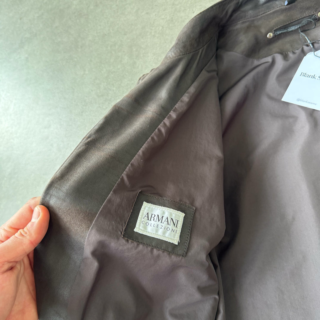Armani Collezioni Leather Biker Jacket Dark Brown Men's L/XL