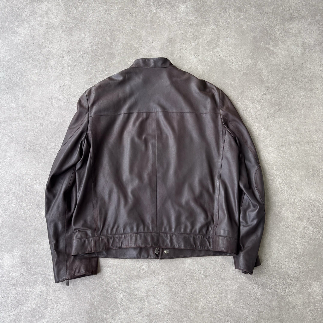 Armani Collezioni Leather Biker Jacket Dark Brown Men's L/XL