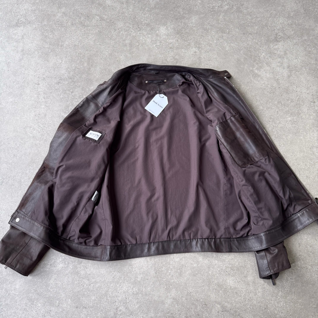Armani Collezioni Leather Biker Jacket Dark Brown Men's L/XL
