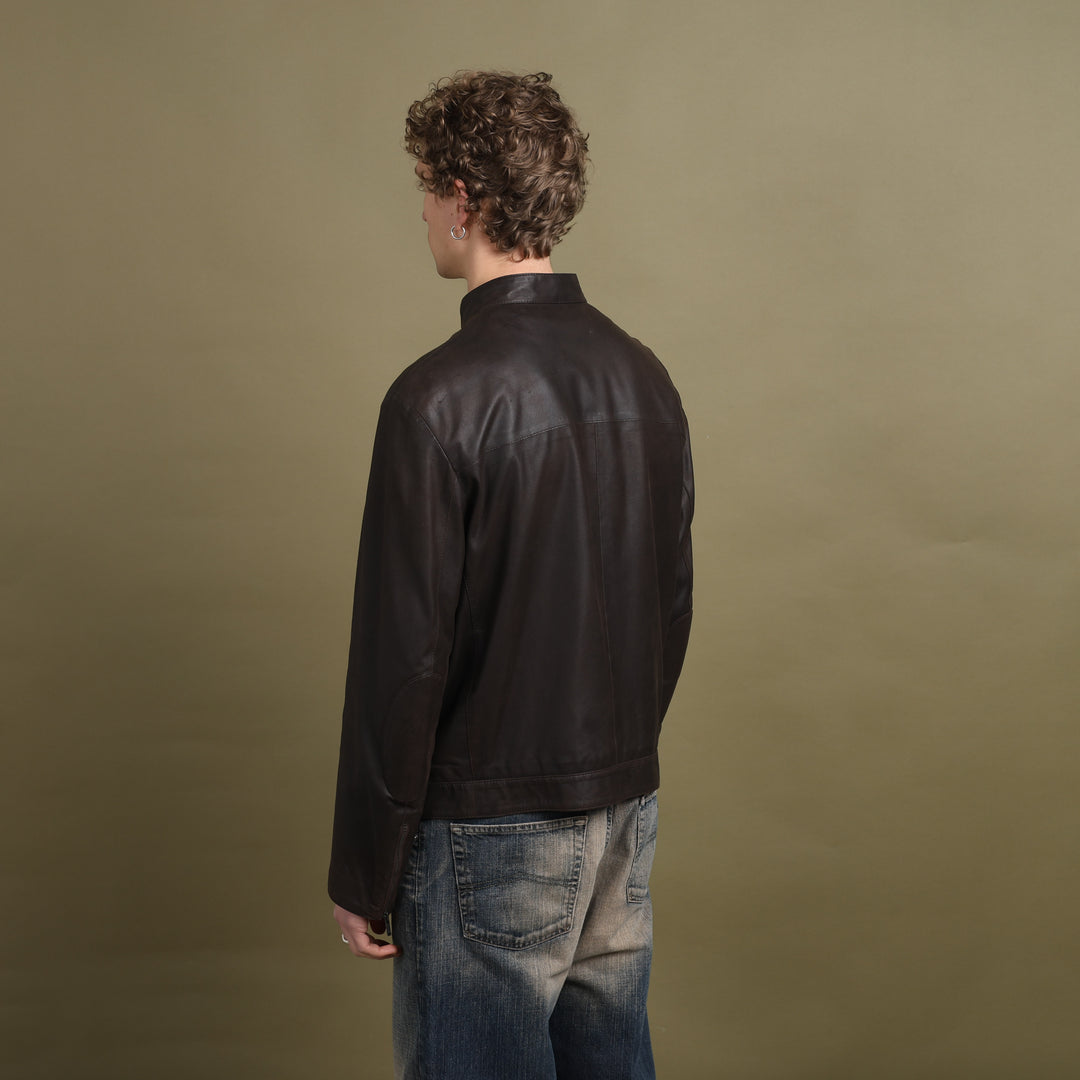 Armani Collezioni Leather Biker Jacket Dark Brown Men's L/XL