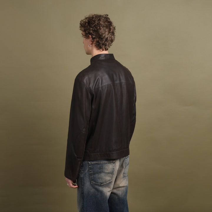 Armani Collezioni Leather Biker Jacket Dark Brown Men's L/XL