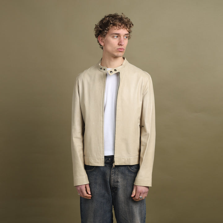 Mulberry Leather Biker Jacket Beige Men's M