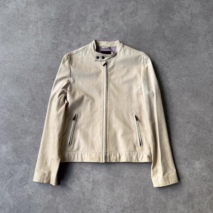 Mulberry Leather Biker Jacket Beige Men's M