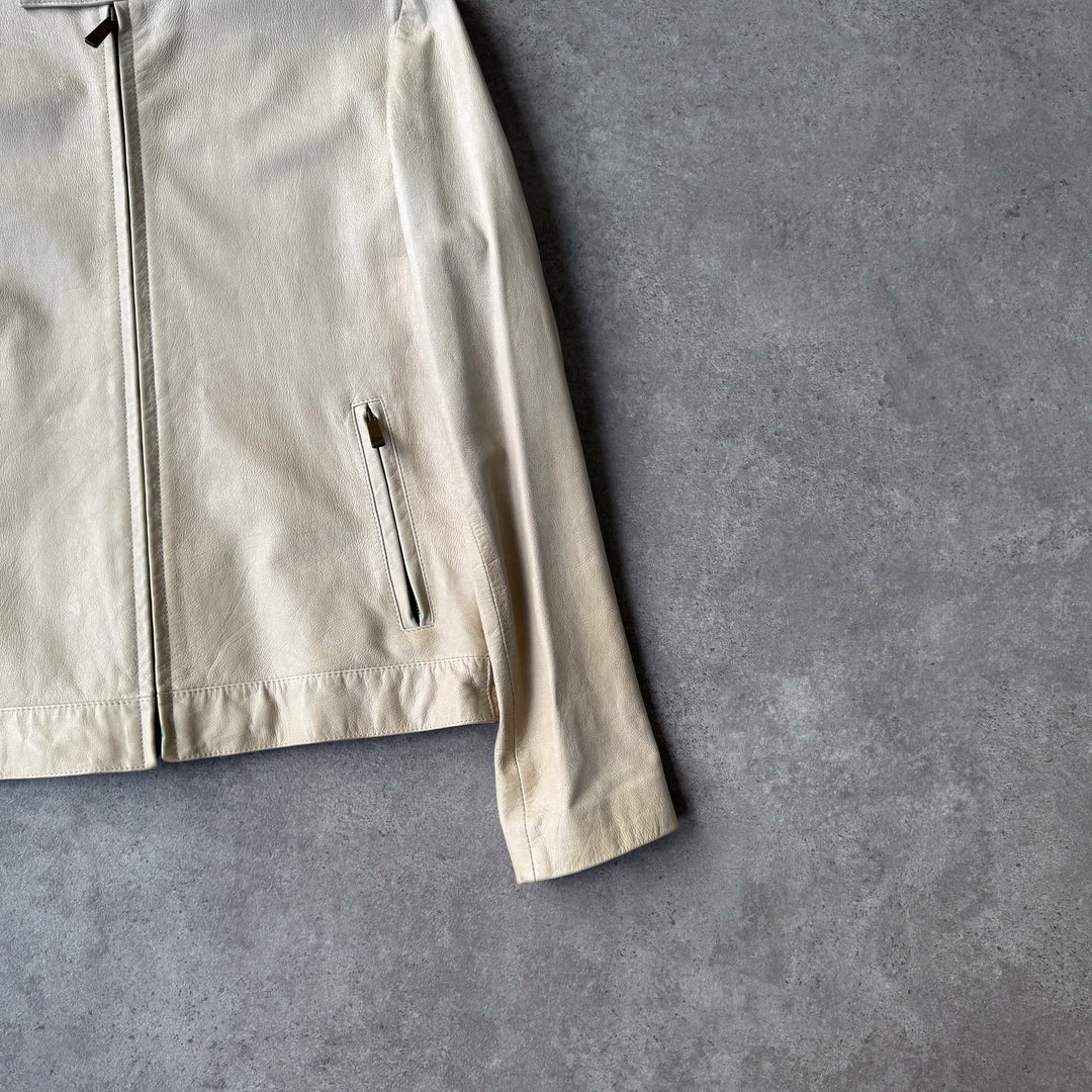 Mulberry Leather Biker Jacket Beige Men's M