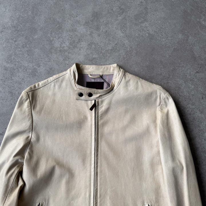 Mulberry Leather Biker Jacket Beige Men's M