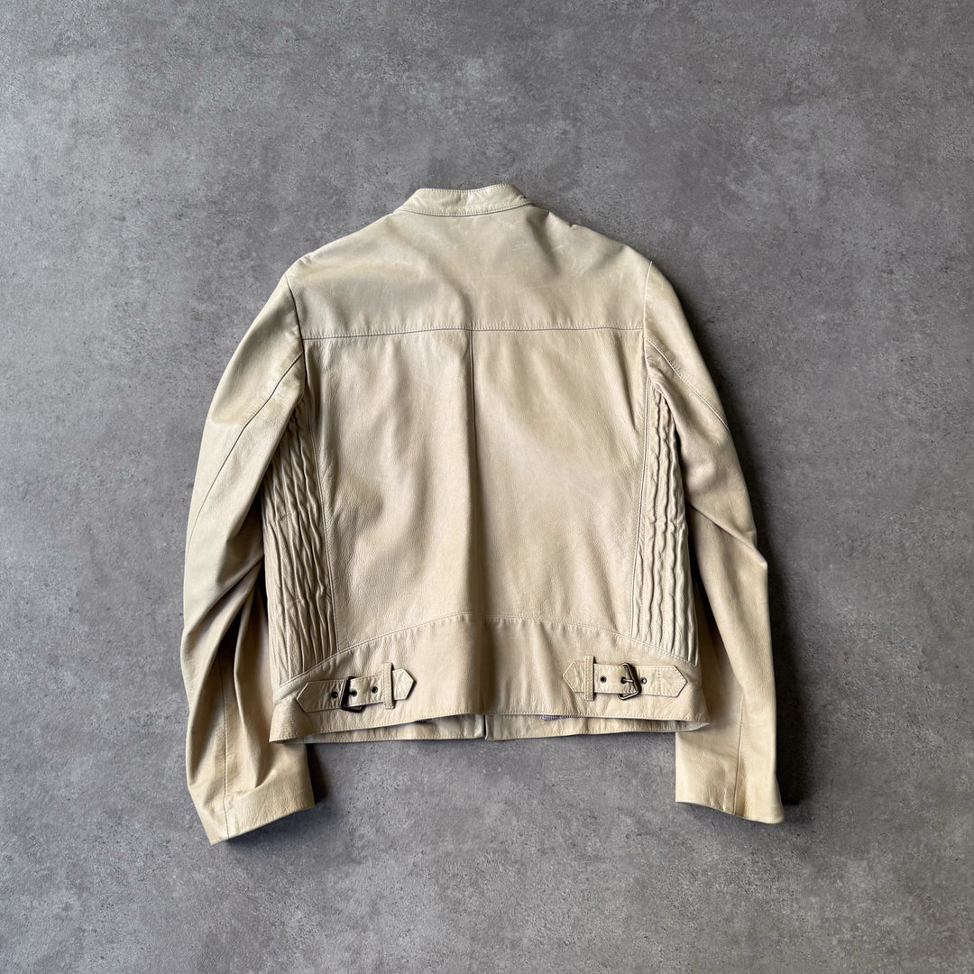 Mulberry Leather Biker Jacket Beige Men's M
