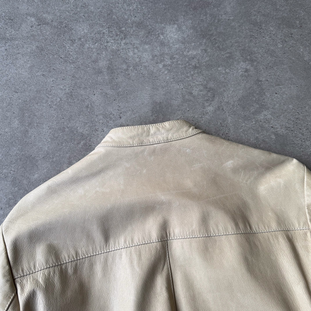 Mulberry Leather Biker Jacket Beige Men's M
