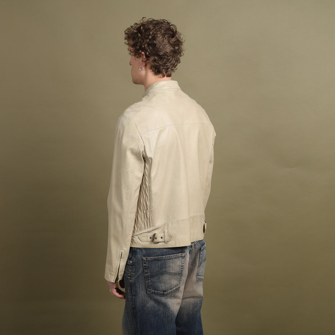 Mulberry Leather Biker Jacket Beige Men's M