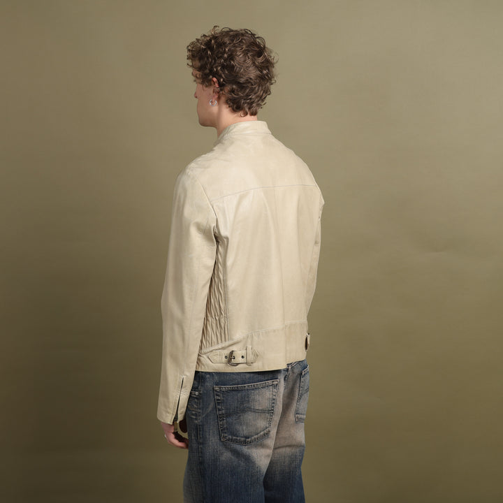 Mulberry Leather Biker Jacket Beige Men's M