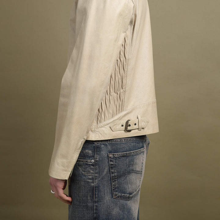 Mulberry Leather Biker Jacket Beige Men's M