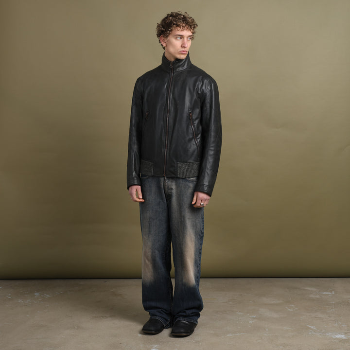 Hugo Boss Faux Leather Bomber Jacket Brown Men's L