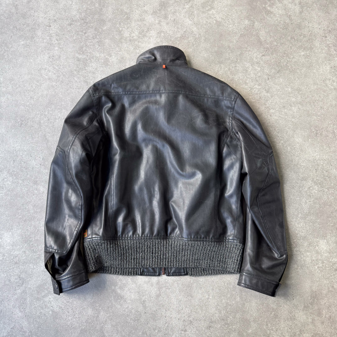 Hugo Boss Faux Leather Bomber Jacket Brown Men's L