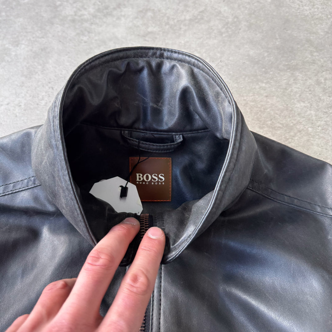 Hugo Boss Faux Leather Bomber Jacket Brown Men's L