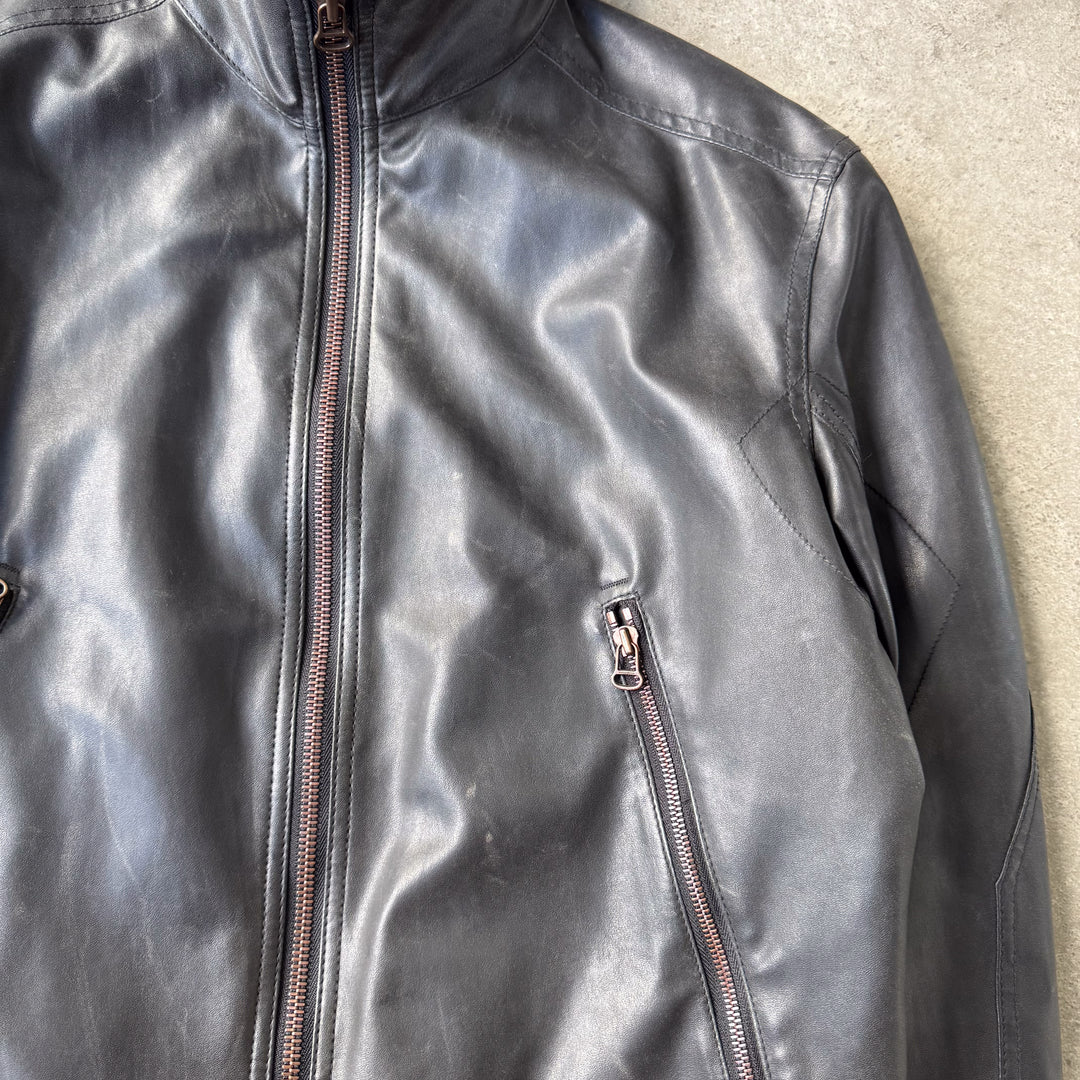 Hugo Boss Faux Leather Bomber Jacket Brown Men's L