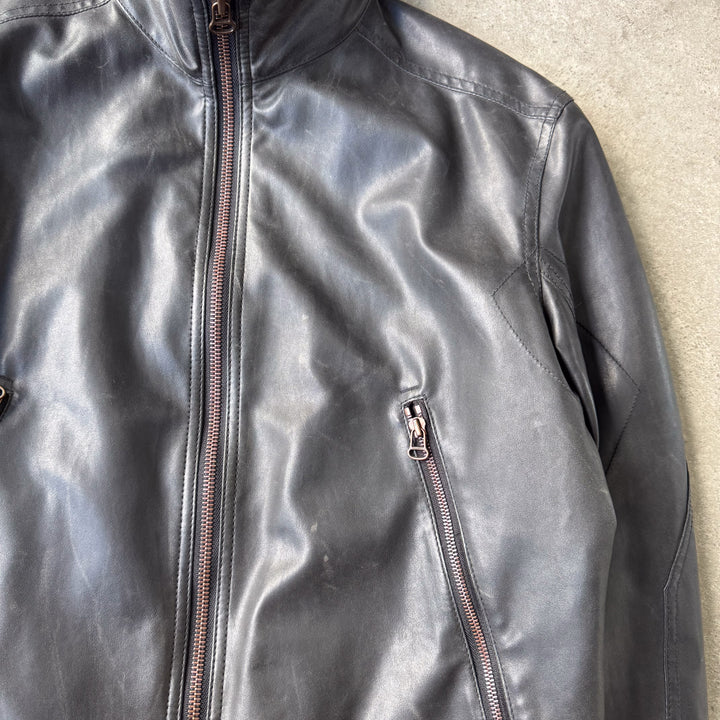 Hugo Boss Faux Leather Bomber Jacket Brown Men's L