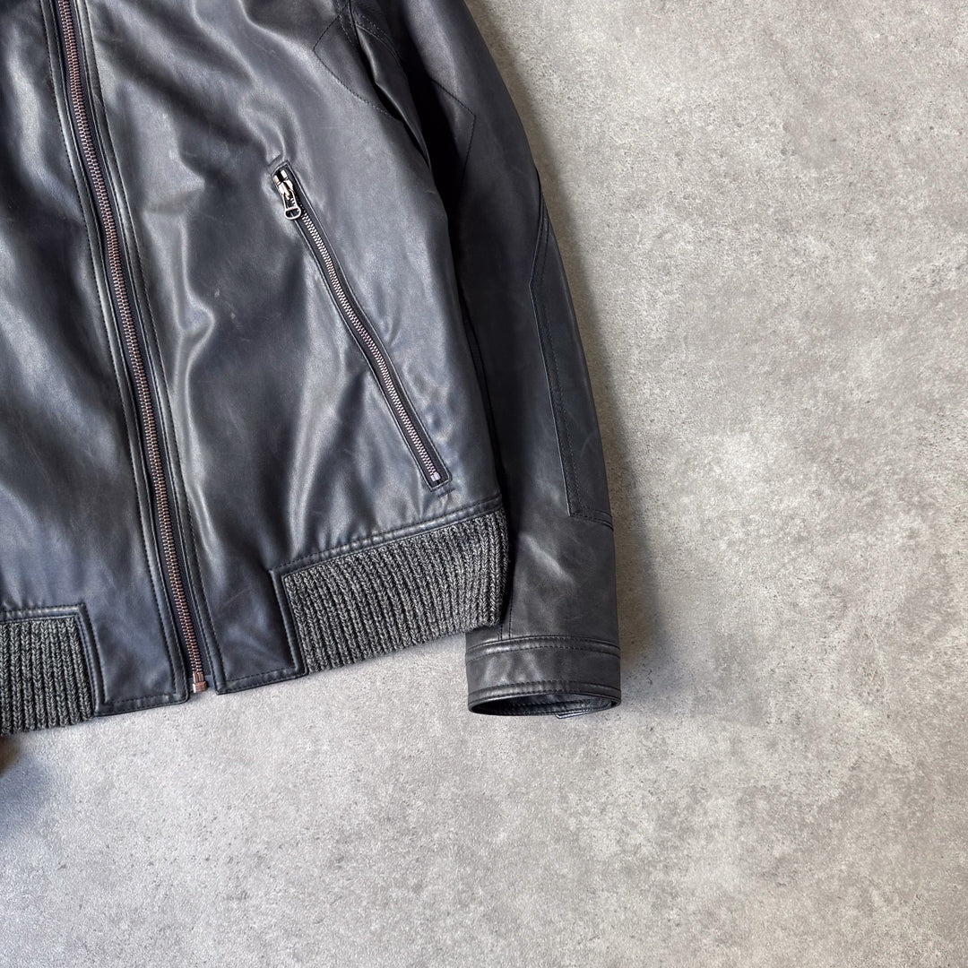 Hugo Boss Faux Leather Bomber Jacket Brown Men's L