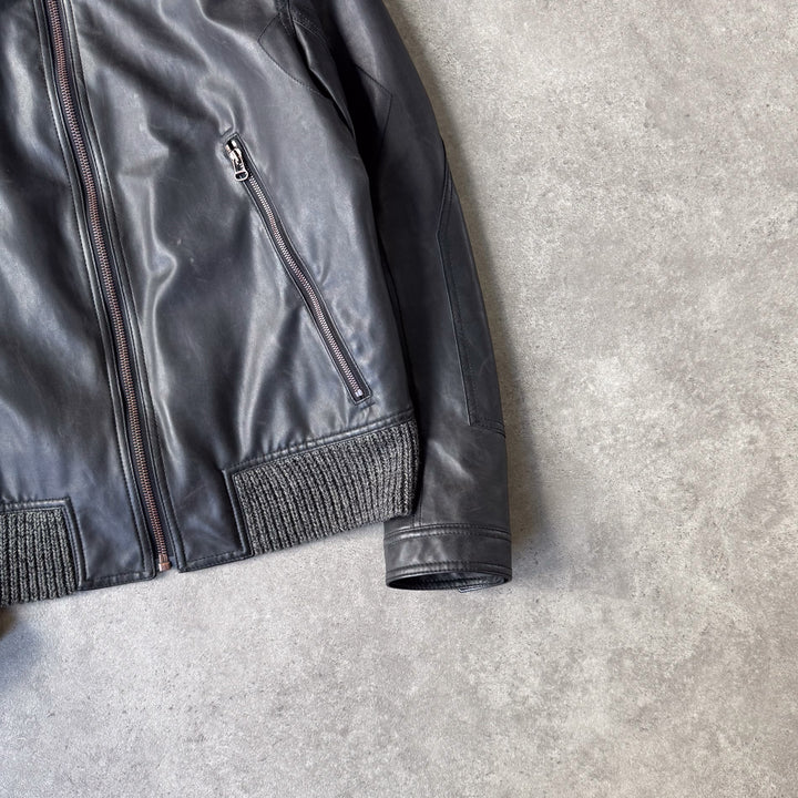 Hugo Boss Faux Leather Bomber Jacket Brown Men's L