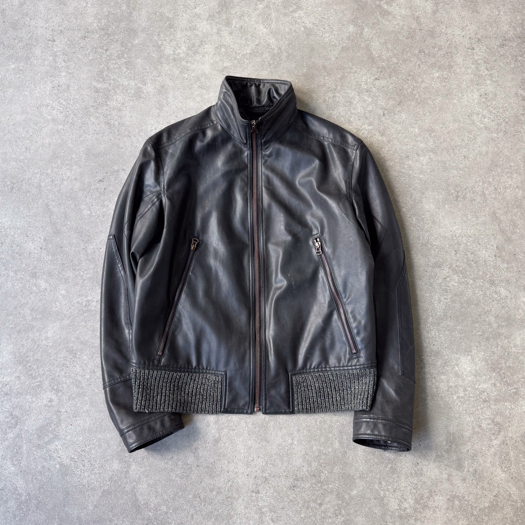 Hugo Boss Faux Leather Bomber Jacket Brown Men's L
