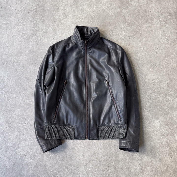 Hugo Boss Faux Leather Bomber Jacket Brown Men's L