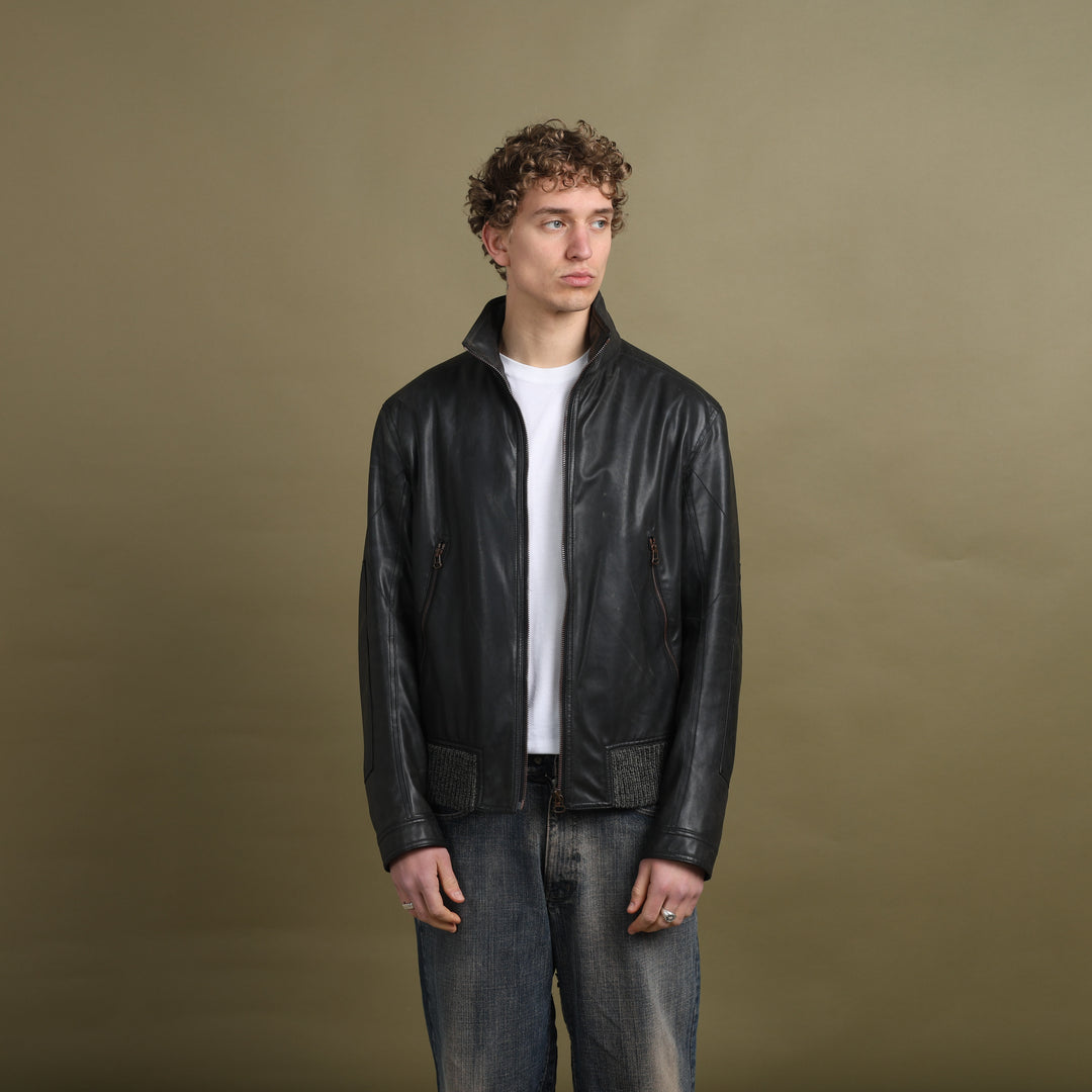 Hugo Boss Faux Leather Bomber Jacket Brown Men's L