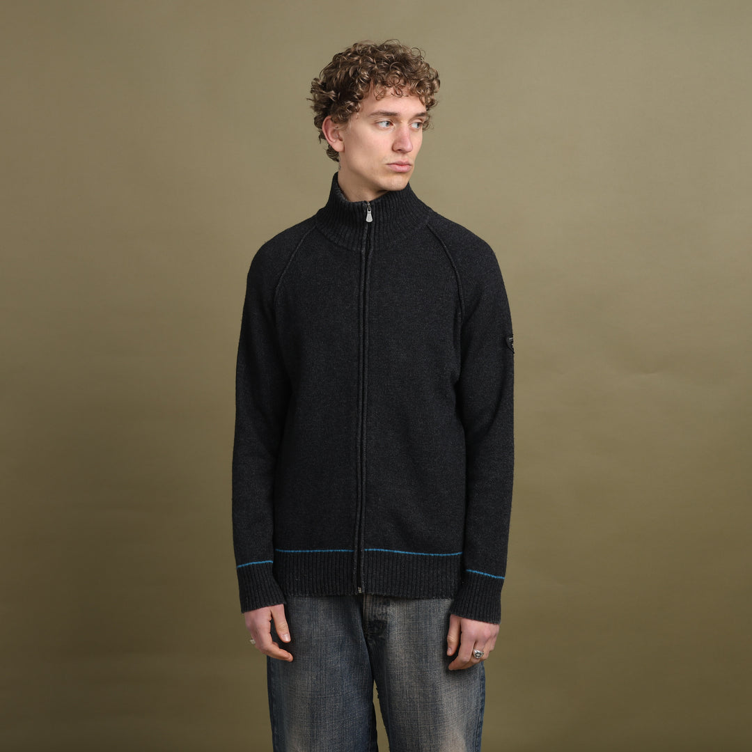 Versace Full Zip Jumper Charcoal Grey & Blue Men's L