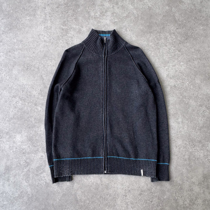 Versace Full Zip Jumper Charcoal Grey & Blue Men's L