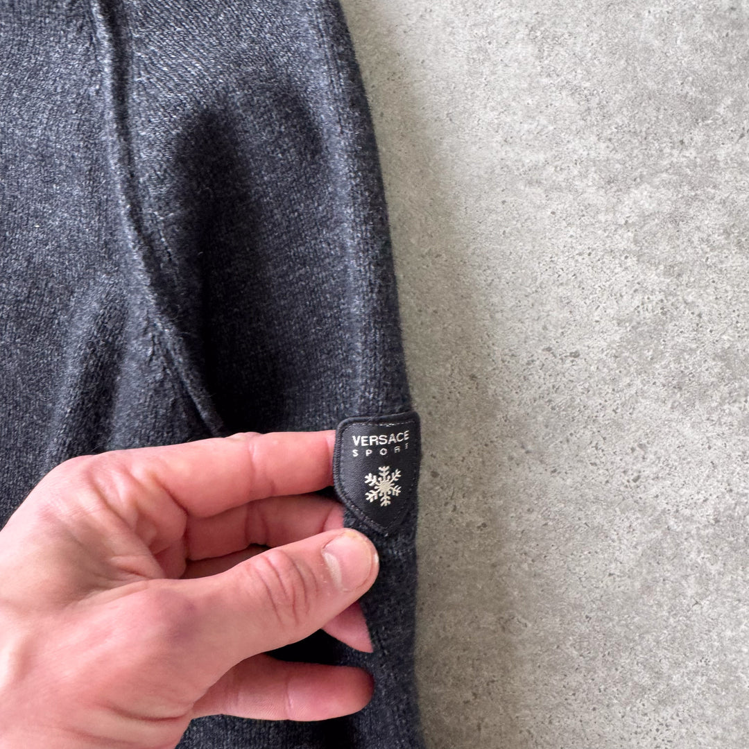 Versace Full Zip Jumper Charcoal Grey & Blue Men's L