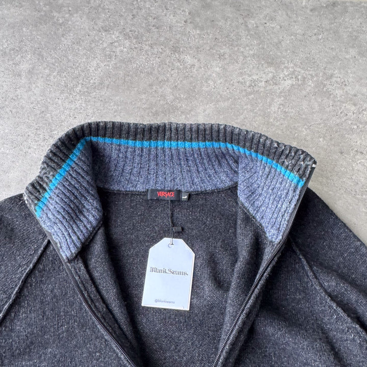 Versace Full Zip Jumper Charcoal Grey & Blue Men's L