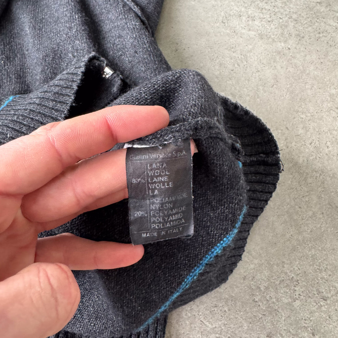Versace Full Zip Jumper Charcoal Grey & Blue Men's L
