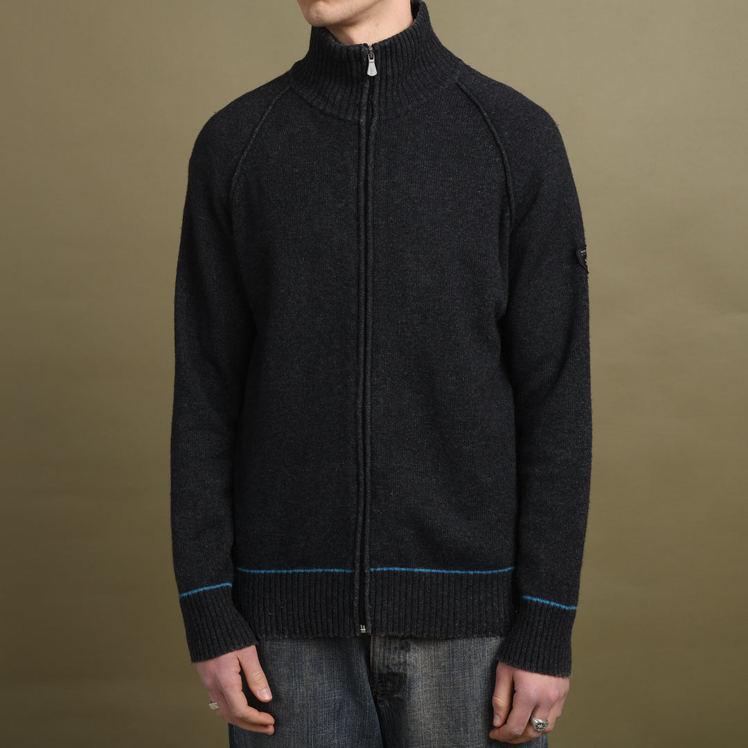 Versace Full Zip Jumper Charcoal Grey & Blue Men's L