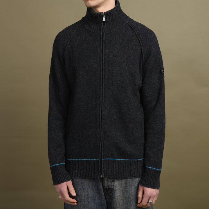 Versace Full Zip Jumper Charcoal Grey & Blue Men's L
