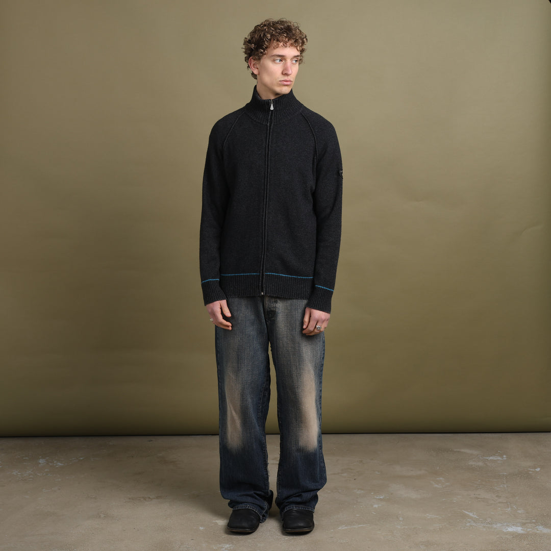Versace Full Zip Jumper Charcoal Grey & Blue Men's L
