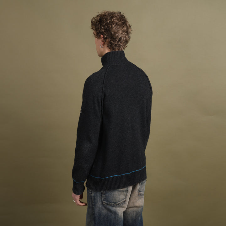 Versace Full Zip Jumper Charcoal Grey & Blue Men's L
