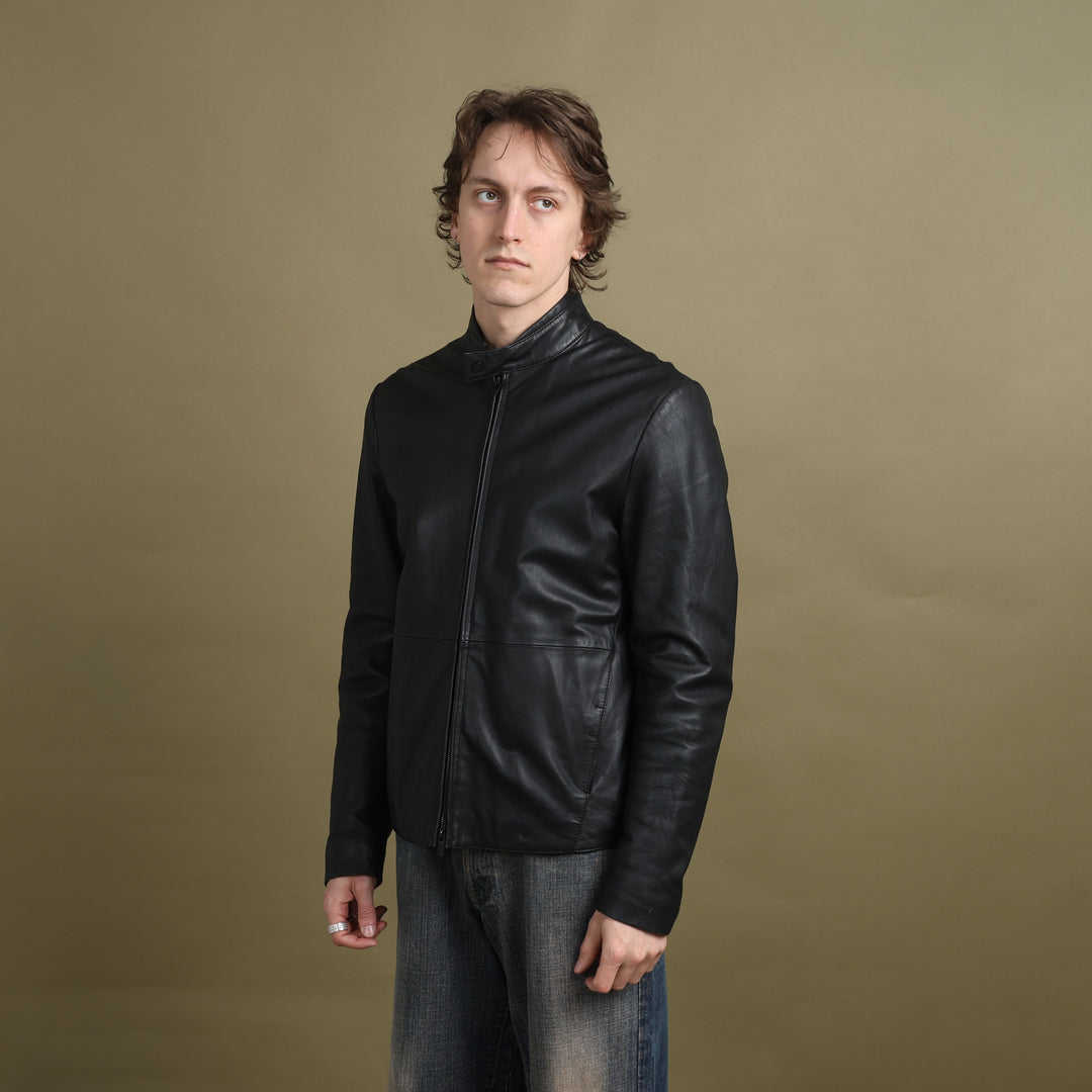 Armani Collezioni Leather Biker Jacket Black Men's M
