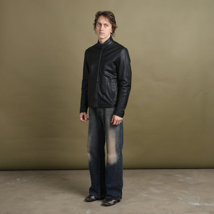 Armani Collezioni Leather Biker Jacket Black Men's M