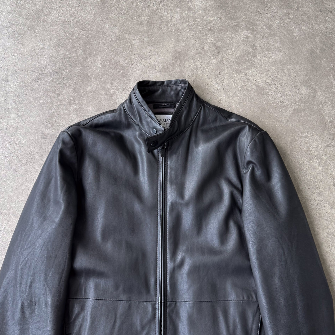 Armani Collezioni Leather Biker Jacket Black Men's M