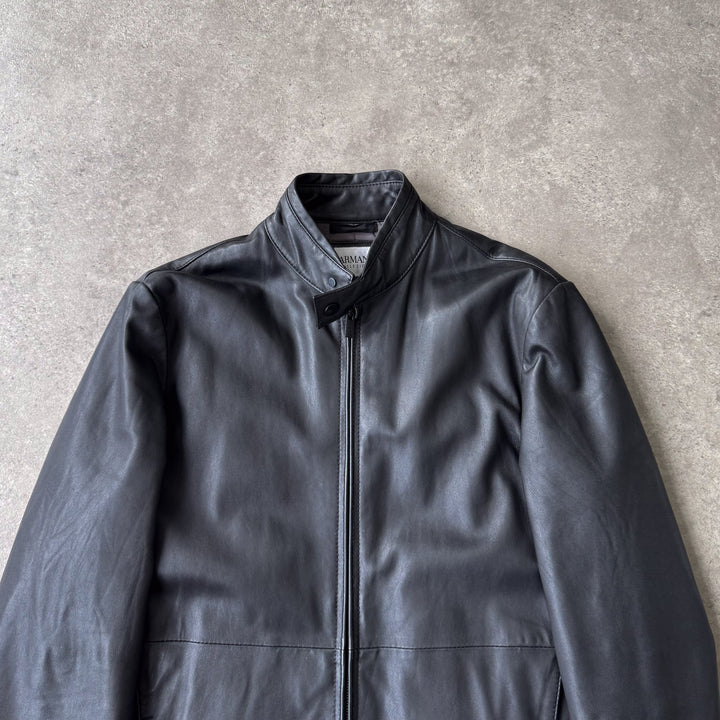 Armani Collezioni Leather Biker Jacket Black Men's M