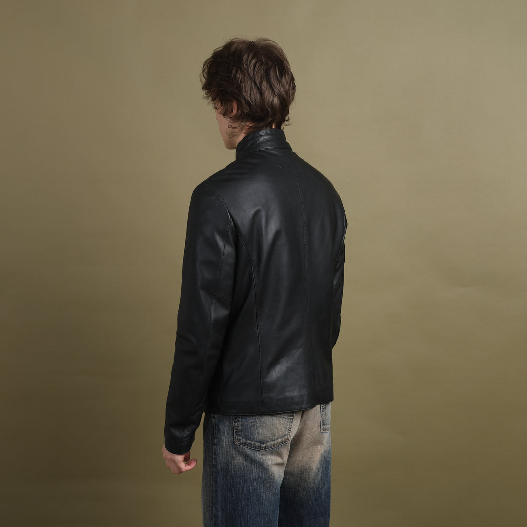 Armani Collezioni Leather Biker Jacket Black Men's M