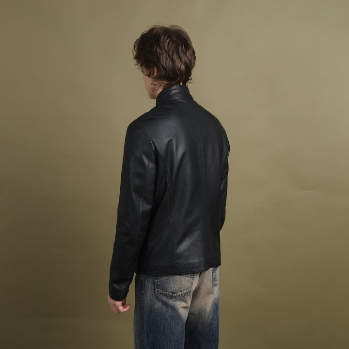 Armani Collezioni Leather Biker Jacket Black Men's M
