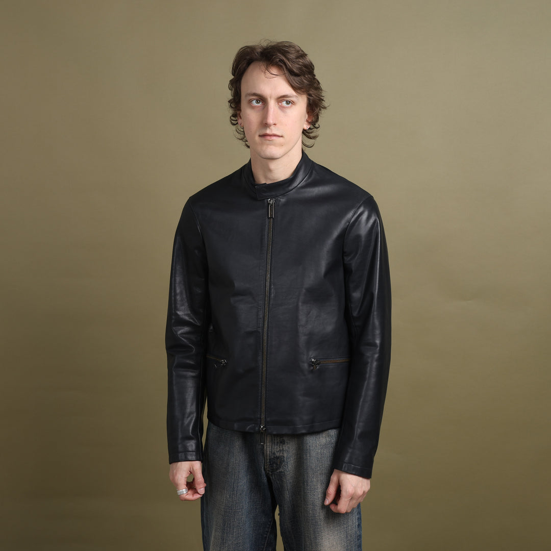 Emporio Armani Leather Biker Jacket Black Men's M