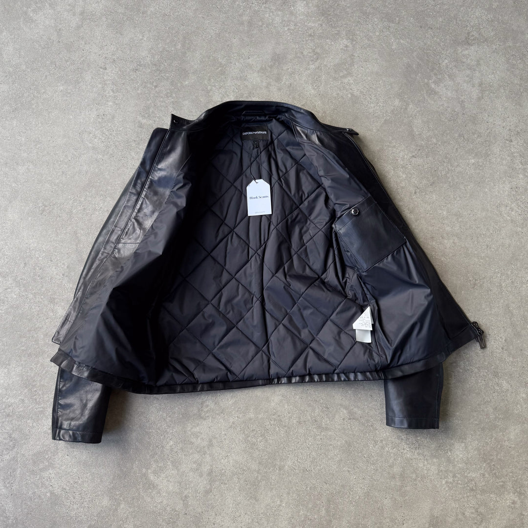 Emporio Armani Leather Biker Jacket Black Men's M