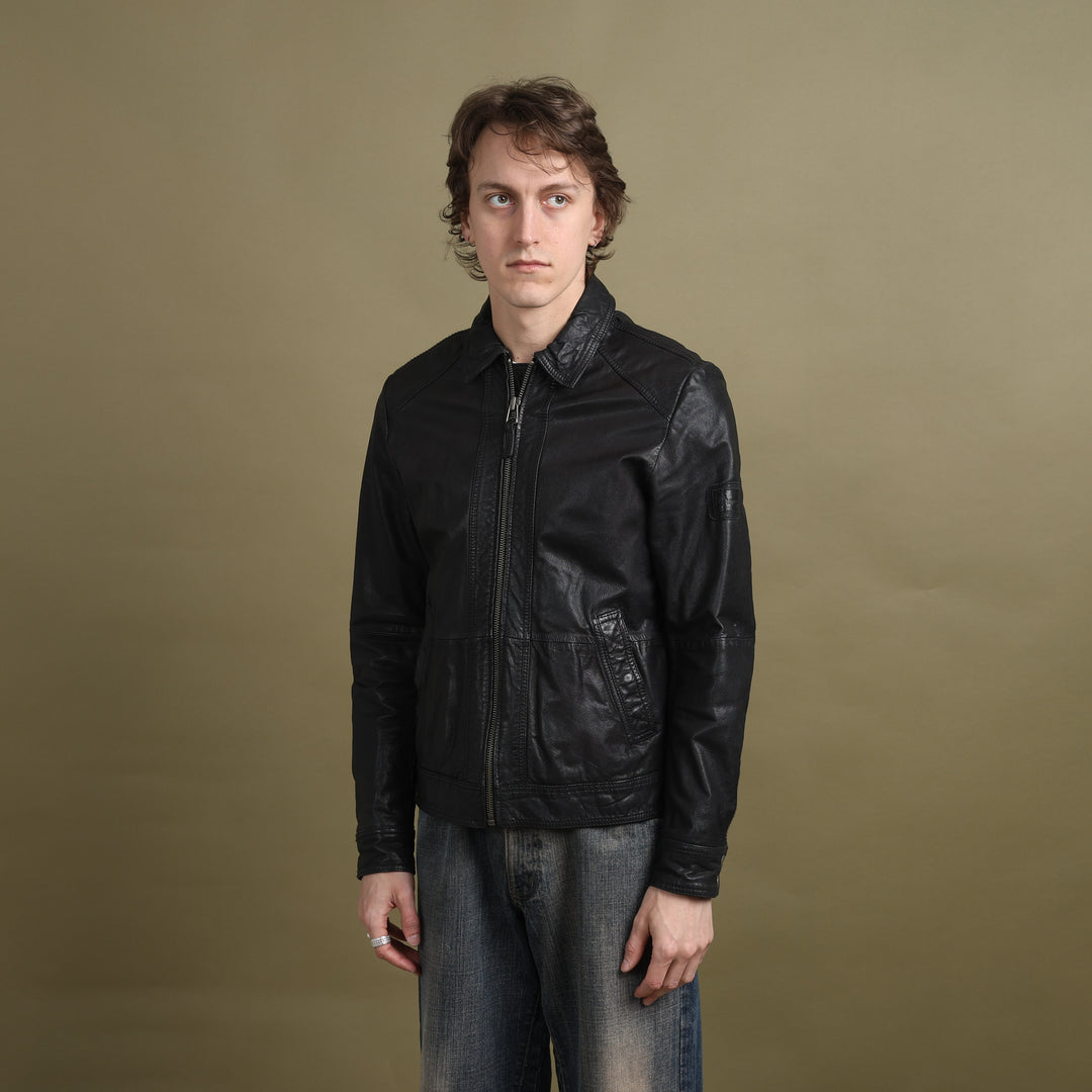 Wrangler Leather Bomber Jacket Black Men's M