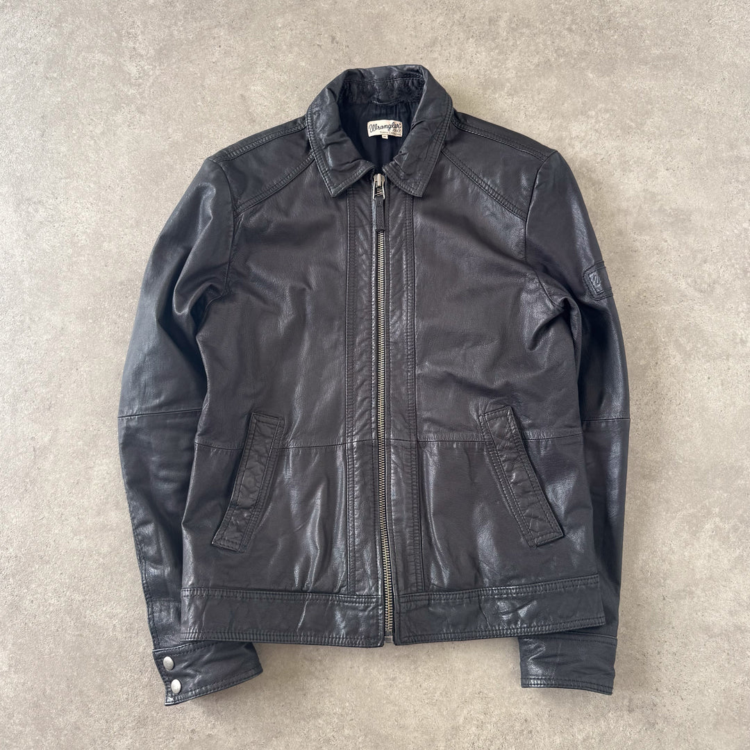 Wrangler Leather Bomber Jacket Black Men's M