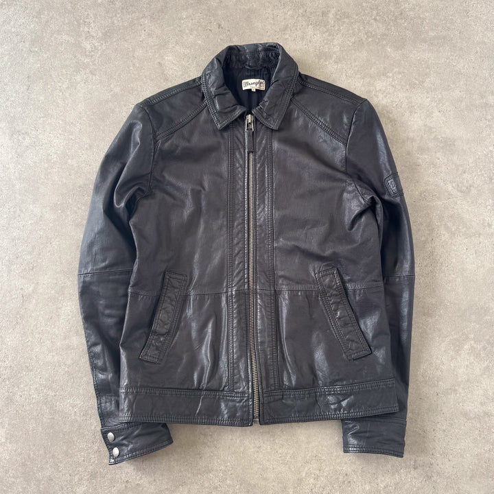Wrangler Leather Bomber Jacket Black Men's M