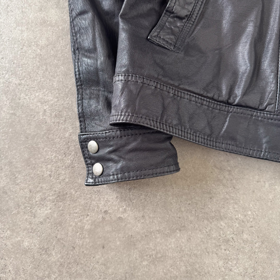 Wrangler Leather Bomber Jacket Black Men's M