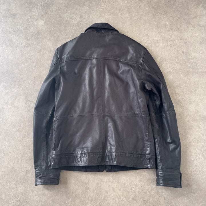 Wrangler Leather Bomber Jacket Black Men's M